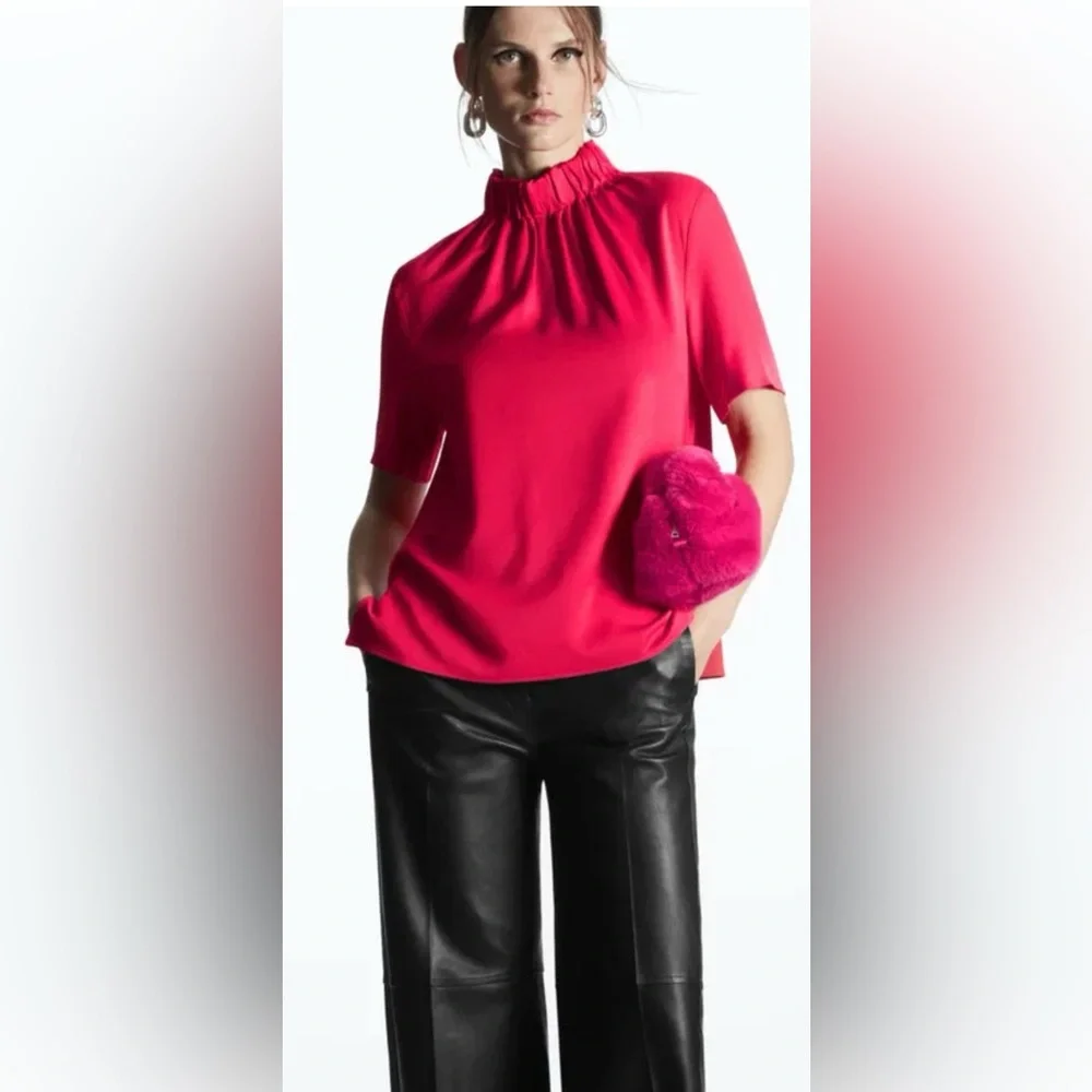 COS High-Neck Satin top Pink - Picture 1 of 11